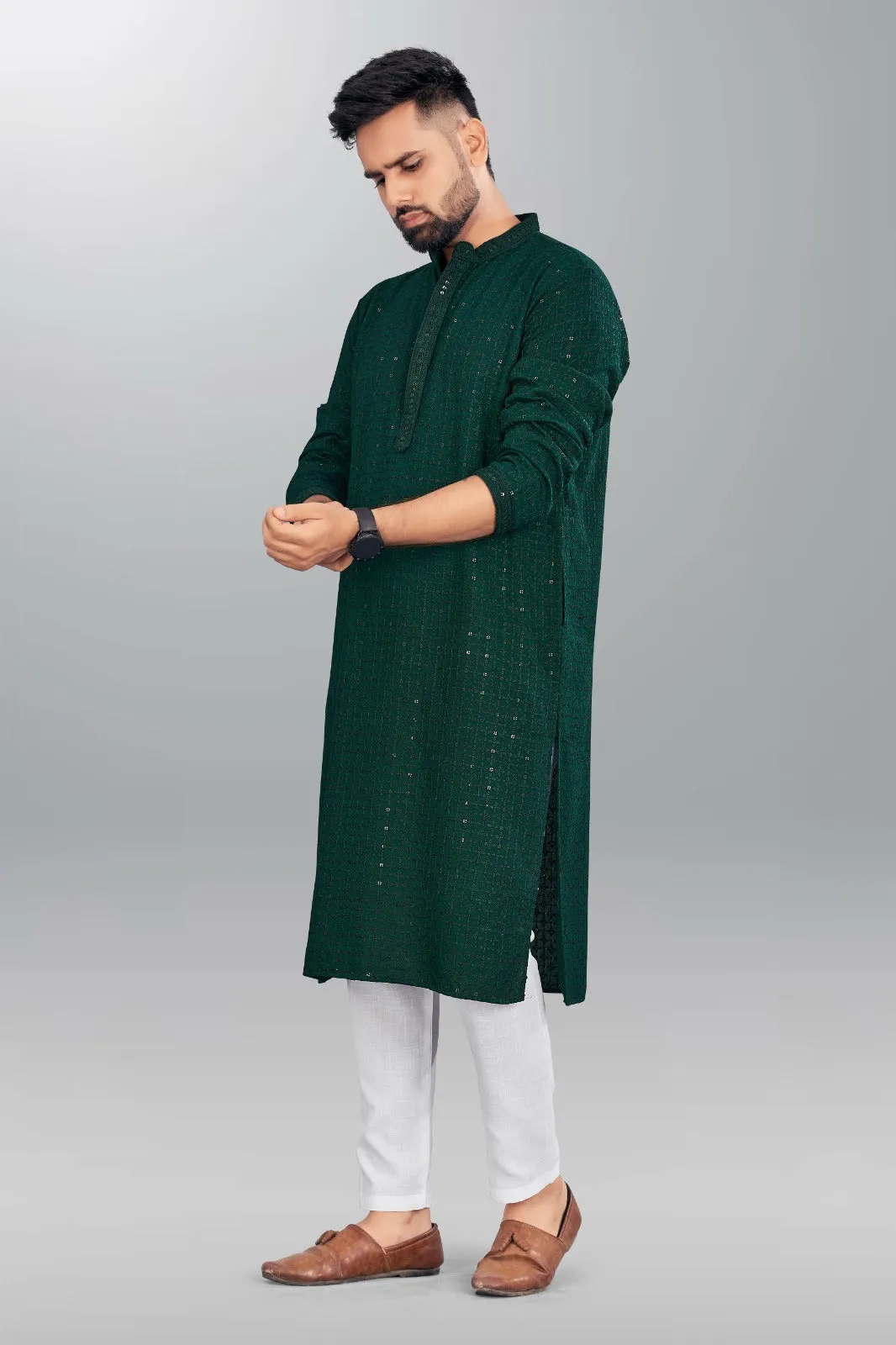 Traditional Chikankari Mens Long Kurta